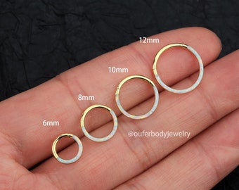 16G Opal Cartilage Earring/Conch Hoop/Tragus Jewelry/Helix Hoop/Daith Earring/Hinged Hoop/Belly Button Ring/Gold Nose Ring/Septum Jewelry