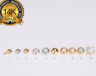 14K Replacement Gold Ball for Belly Ring/White Gold CZ Ball 14G Belly Ring/16g Cartilage Stud Ball ends/Navel Ring Top Balls/Screw Ball Back