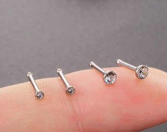 2 Pcs 20G 18G Implant Titanium Tiny Bezel CZ Nose Bone/2mm 3mm Gems Nose Stud/Nose Piercing/Nose Jewelry/Straight Nose Stud/Small Nose stud