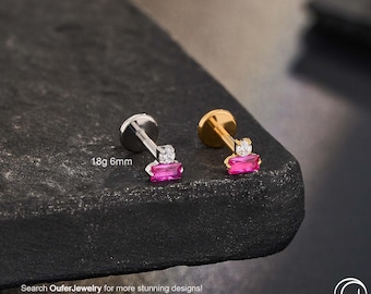 18G 6 mm tytanowy różowy cyrkon bezgwintowy kolczyk do wargi – kolczyk z płaską zapinką, piercing do nosa 1 szt.