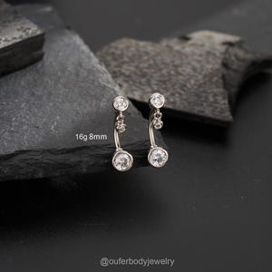 16G 8mm Dangle CZ Rook Barbell, Cartilage Earring, Curved Barbell, Rook Earring, Eyebrow Ring, Rook Piercing, Vertical Labret,Navel Bar 1PCS