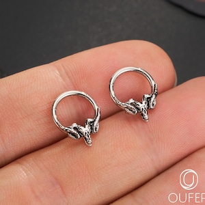 1PCS 16G Sheep Skull Septum Ring/Goat Skull Daith Earring/Cartilage/Conch/Tragus/Helix Hoop/Septum Piercing/Hinged Clicker/Halloween Jewelry