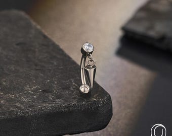 Bilanciere curvo pendente in titanio 16G con punta – Labret verticale, orecchino rook, piercing alla cartilagine