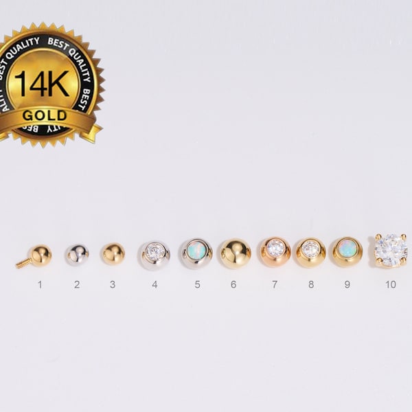 14K Replacement Gold Ball for Belly Ring/White Gold CZ Ball 14G Belly Ring/16g Cartilage Stud Ball ends/Navel Ring Top Balls/Screw Ball Back