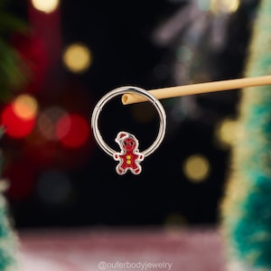 16G Christmas Gingerbread Man Hinged Segment Septum Ring/Daith Hoop/Conch Hoop/Tragus Hoop/Septum/Helix Hoop/Cartilage Earrings/Gift for her