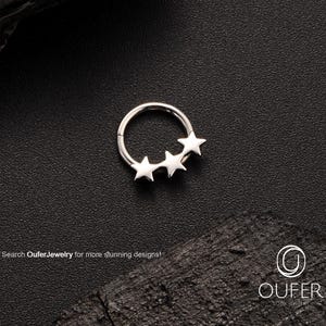 16G Alligned Triple Star Septum Ring/Star Daith Earring/Cartilage Hoop/Helix Hoop/Daith Hoop/Septum Piercing/Conch Hoop/Minimalist Earrings