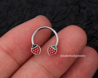 16G Strewberry Horseshoe  Septum Ring/Daith Earring/Conch Hoop/Cartilage Earrings/Helix Ring/Tragus Earring/Dainty Earrings/Gift For Her