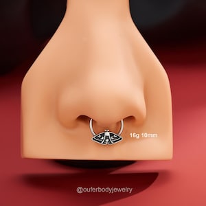 16G retro maanfase nachtvlinder scharnierend segment septum ring/septum hoepel clicker/kraakbeen hoepel/daith-oorbel/helix/conch/tragus hoepel/vleugels sieraden