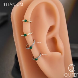 16G Implant-Grade Titanium Green CZ Cartilage Hoop – Helix Earrings, 1pcs