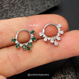 16G Green&Clear CZ Septum Ring/Emerald Septum Jewelry/Septum Piercing/Daith Earring/Cartilage/Helix Hoop/Conch Hoop/Danity Earring/1PCS/Gift