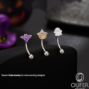 3 stks 16g halloween vleermuis/spook/pompoen toren barbell set/wenkbrauw sieraden/gebogen barbell/toren piercing/wenkbrauw ring/verticale labret/toren oorbel