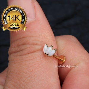 14K Gold Crown Opal Threadless Push Pin Labret Stud/Nose/Tragus/Cartilage/Conch/Helix Piercing/Threadless end /Flat Back Stud/Gift for her