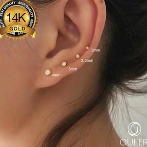 Pendiente labret sin rosca de oro macizo de 14 quilates martillado – Pendiente de disco plano para hélix, concha, cartílago, perforación de nariz, pendiente de parte trasera plana