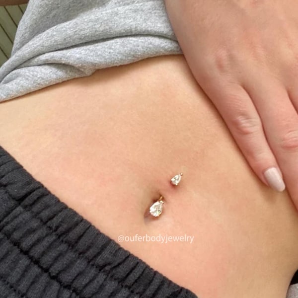 Anneau de nombril en acier inoxydable 14G 316L avec cristal / Anneau de nombril en argent / Or Rose / Piercing de nombril / Anneau de nombril / Anneau de nombril délicat