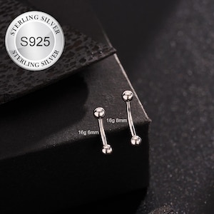 16G S925 Silver Tiny Ball End Eyebrow Barbell/Internally Threaded Curved Barbell/Rook Earring/Cartilage Bar/Eyebrow Ring/Rook Piercing/1PCS