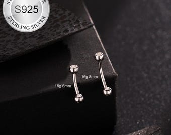 Barra curva de plata S925 de 16G con bisel de circonita cúbica y rosca interna / Piercing de ceja / Pendiente de rook / Barra de cartílago / Piercing de rook / Anillo de ceja / 1 pieza