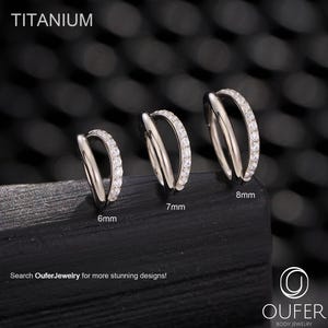 18G/20G Titanium Paved CZ Double Hoop Hinged Segment Nose Ring/Double Hoop Clicker/Cartilage/Nostril/Conch/Helix Hoop/Minimalist Earring