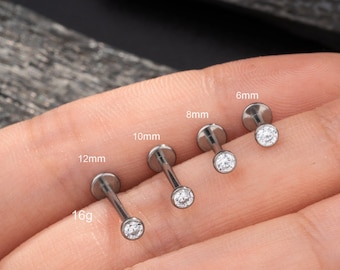 16G Titanium Internally Threaded Bezel CZ Labret Stud/cartilage