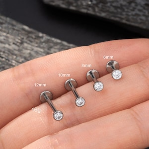 16G Titanium Internally Threaded Bezel CZ Labret Stud/Cartilage Stud/Medusa Piercing/Monroe Stud/Helix/Conch/Tragus Earring/Lip Stud/Gifts