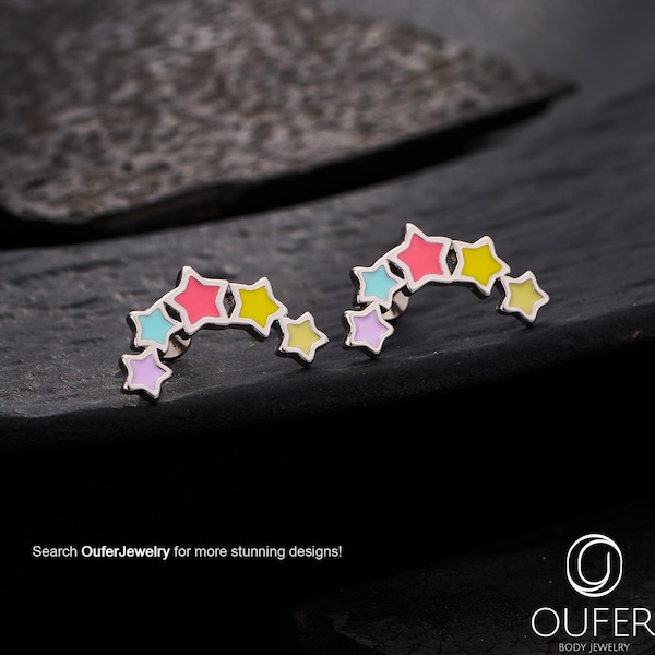 16G Cute Tiny Lined Star Stud Earring/Cartilage Stud/Helix Stud/Inner Conch Earring/Internally Threaded Flat back Stud/Climber Star Earring