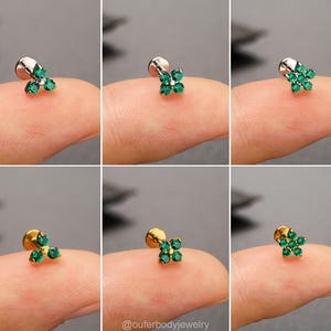 16G / 18G Threadless Floral Grün CZ Bolzen/Gold Blume Knorpel Bolzen/Push Pin Labret Bolzen/Nase/Tragus/Muschel/Helix Wohnung zurück Ohrring Smaragd