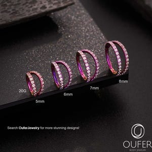 18G Purple Double Hoop CZ Nose Ring/Nostril/Cartilage Hoop/Nose Piercing/Single pierced Hoop Earring/Nostril hoop/Helix/Conch Hoop Earring