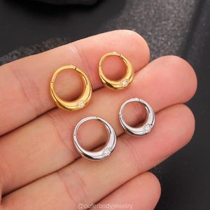 16G Surgical Steel Thick Septum Ring, Set CZ Septum Hoop, Hinged Clicker, Daith Earring, Fake Gauged Chunky Septum, Silver & Gold Piercings