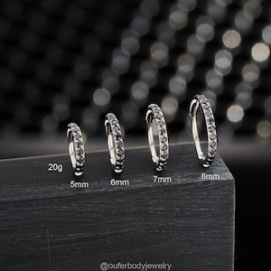 20G Black CZ Cartilage Earring/Nose Ring/Septum Ring/Nostril Hoop/Tragus Hoop/Daith Hoop/Helix Earring/Conch Hinged Hoop Clicker/Gifts