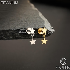 16G Stjärnformad Broskörhänge/Guld/Silver Helix/Conch/Tragus Platt Baksida Labret Örhänge, 1 ST