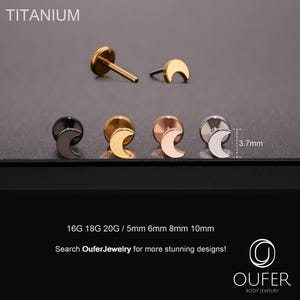 Clou d'oreille plat en titane 16G/18G/20G Lune sans filetage/Labret à épingles/Cartilage/Conque/Helix/Tragus/Piercing nez Argent/Or/Noir/Or rose