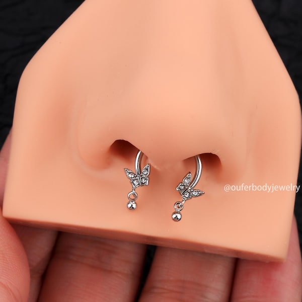 16G CZ Butterfly Septum Ring/Daith Earring/Cartilage Earrings/Helix Ring/Tragus Earring/Horseshoe Septum/Conch Earrings/Gift For Her