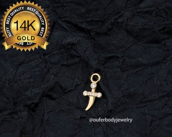 Orecchini A Cerchio Huggie Con Ciondolo Croce E Zirconia Cubica - Piccoli 8,5x9,9 Mm - Ipoallergenici In Rame - Regalo Con Sacchetto Di Velluto - 3