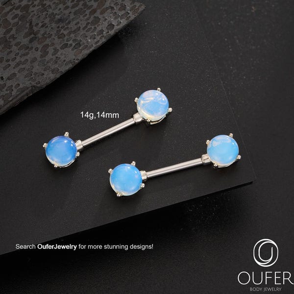 1 Pair 14G Stainless Steel White Opal Nipple Ring/Straight Barbell/Nipple Piercing Jewelry