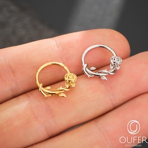 16G Thorned Rose Flower Septum Ring/Floral Septum Clicker/Daith Earring/Septum Piercing/Cartilage/Helix/Conch Hoop/Spring Jewelry/Gifts/1PCS