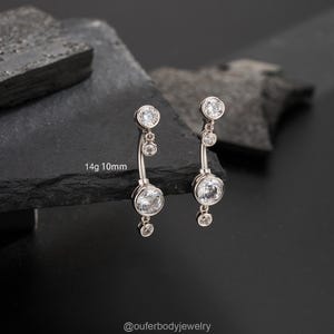 14G 10mm Belly Ring with CZ Charm, Clear CZ Belly Button Ring, Navel Piercing, Belly Dangle Ring, Navel Ring, Dainty Body Jewelry Gift 1PCS