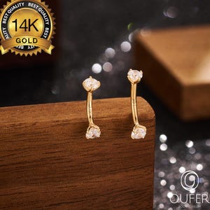 Barre d'haltères incurvée en or massif 14 carats – Bijoux pour sourcils | 16G 6/8 mm | Boucle d'oreille tour | Labret vertical | Piercing au tour