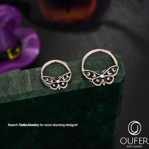 16G Retro Moon Phase Moth Hinged Septum Ring/Septum Hoop Clicker/Cartilage Hoop/Daith Earring/Helix/Conch/Tragus Hoop/Halloween Jewelry/Gift