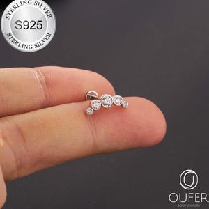 16G 925 Sterling Silver Bezel CZ Climber Cartilage Stud/Flat Back Silver Stud/Conch/Helix Flatback Stud/Internally Threaded Labret Piercing