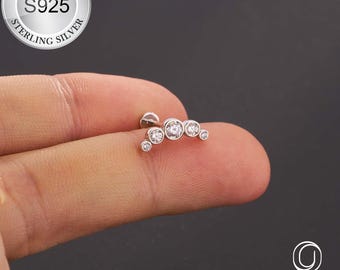 16G 925 sterlingzilveren ring CZ Climber kraakbeen stud/platte achterkant zilveren stud/conch/helix plaksteen stud/labret piercing met interne schroefdraad