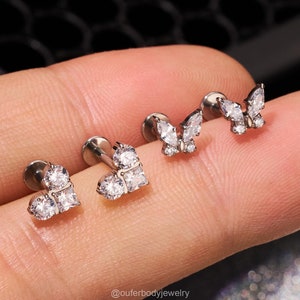 16G Titanium Heart/Butterfly CZ Stud Earring/Cartilage Studs/Helix Stud/Tragus Stud/Conch Earring/Tiny Gold Earring/Internally Threaded/1PCS