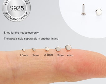 S925 Sterling Silver Flat Disc Threadless Ends TOP ONLY/Push Pin Labret Stud/Nose/Tragus/Cartilage/Conch/Helix Stud/FlatBack Earring/No Post