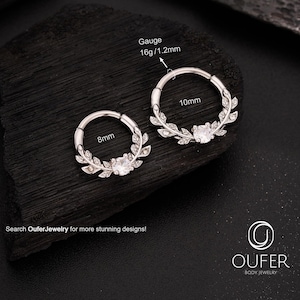 16G Round CZ Leaf Septum Ring/Flower Septum Hinged Segment Clicker/Daith Earrings/1PCS/Septum Piercing/Cartilage/Helix/Conch Piercing Hoop