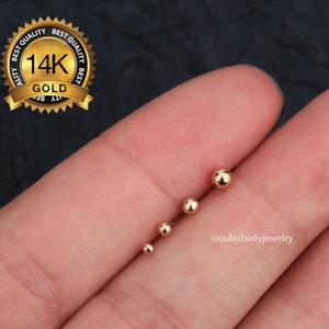 14K Gold Threadless Labret Stud/threadless earrings/threadless end/Nose Stud/Tragus/Cartilage/Conch/Forward Helix Piercing/Tiny gold earring