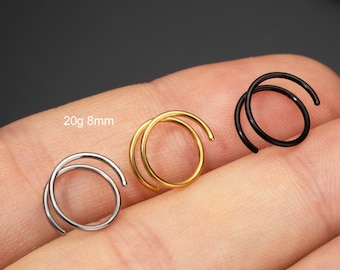 20G Implant Titanium Double Hoop Anneau de Nez Simple Percé/Argent Or Noir Nez Hoop/Spiral Hoop Boucle d'Oreille/Nez Piercing/Twiste Piercing Hoop