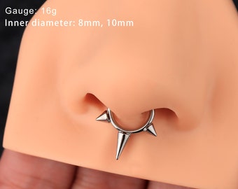 16G Implant Titanium Spike Septum Ring/Nose Ring/Daith Hoop/Hinged Clicker Hoop/Triple Spikes Septum Clicker/Helix/Conch Hoop/Gift for her