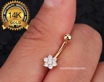 14K Solid Gold Flower Belly Rings/Floral Navel rings/Belly piercing/Navel piercing/Belly button Jewelry/Navel Jewelry/Curved Barbells 14g