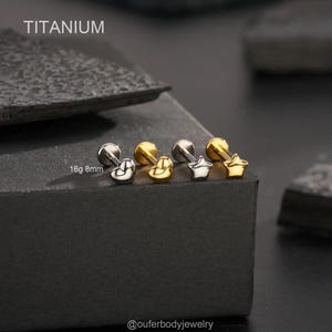 16G 8mm Implant Grade Titanium Labret Stud,Internally Threaded Star/Heart Flat Back Earring, Helix, Conch, Tragus,Cartilage Piercing Jewelry