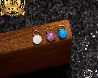14K Solid Gold Opal Charm Only/Purple/White/Blue Opal Earring Charms/Add On Charm/Huggies Charm/Mini Charm Hoop/Necklace Dangle Charm 1pcs