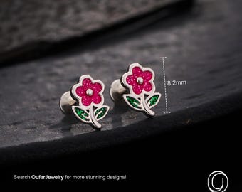 1 szt. 16 g uroczy mały kolczyk w kształcie liścia kwiatowego/kolczyk do chrząstki/kolczyk do helisy/kolczyk do tragusu/kolczyk do muszli/kolczyk z płaskim tyłem z gwintem wewnętrznym/prezent