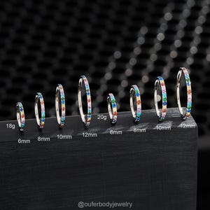 18G/20G Colorful CZ Cartilage Earring/Rainbow Nose Ring/Septum Ring/Paved CZ Hoop Earring/Tragus/Nose Hoop/Helix/Conch Hinged Hoop Clicker